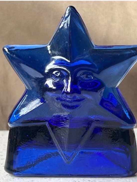 Unknown Other - Vintage Cobalt Blue Glass Star Face Votive Candle Holder 4" Tall Decorative Acce